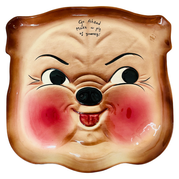 Deforest of California Pottery Vintage 1956 Make a Pig of Yourself Platter 13x13 - Picture 1 of 15